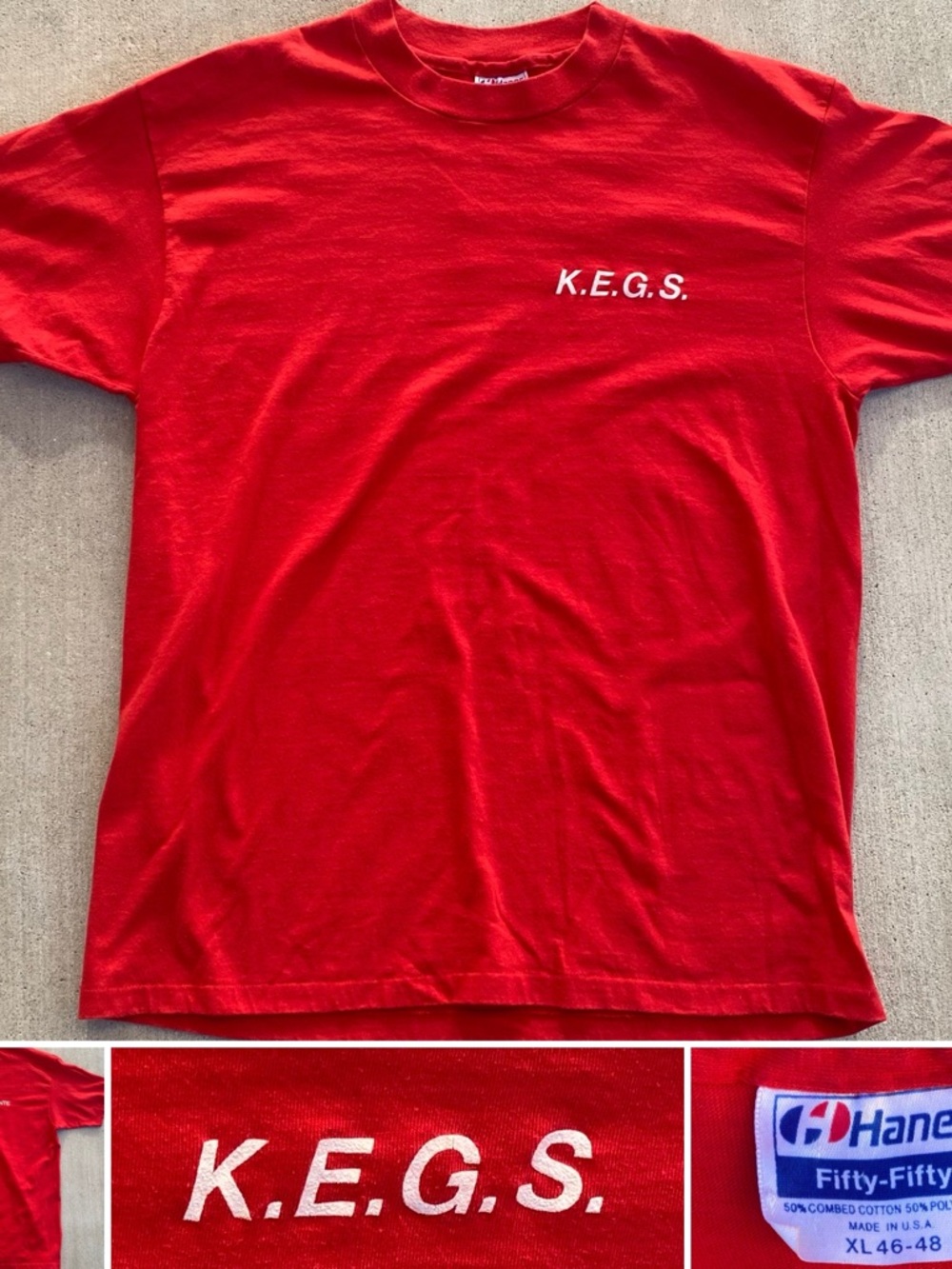 Hanes Red K.E.G.S. Chest Print T-Shirt vintage graphic tee size XL single stitch